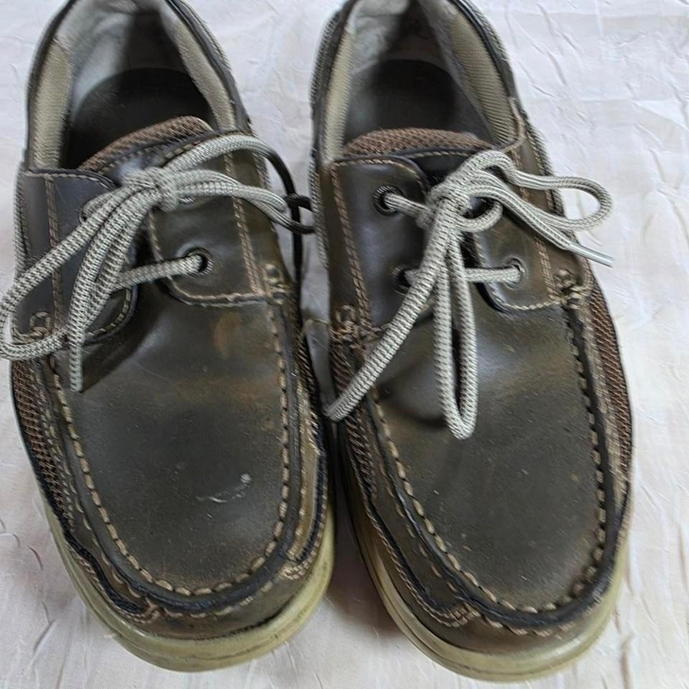 Margaritaville Mens Anchor Lace Up Boat Shoes Brown Leather Mesh MFM171119 8.5